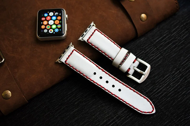 AWBF04-D91-RED handgefertigt Vintage Leder Uhrenarmband incl. Lugs Adapter für Apple Watch (oder Apple Watch Sport) 42mm oder 38mm